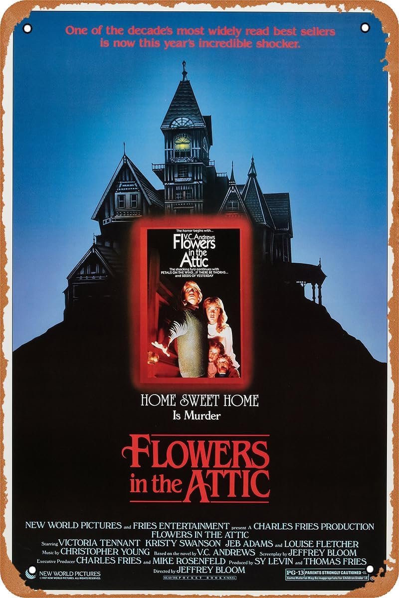 Vintage Movie Tin Sign,Flowers in the Attic Poster Vintage Metal Sign Retro Wall Decor 12x8 Inches