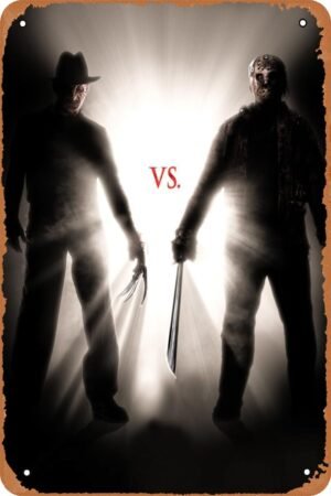 Vintage Movie Tin Sign,Freddy vs. Jason (3) Poster Vintage Metal Sign Retro Wall Decor 12x8 Inches
