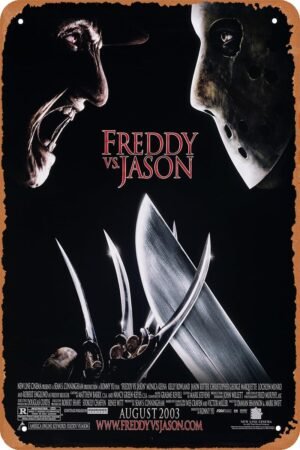 Vintage Movie Tin Sign,Freddy vs. Jason Poster Vintage Metal Sign Retro Wall Decor 12x8 Inches