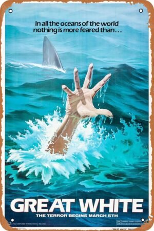 Vintage Movie Tin Sign,Great White 1982 Poster Vintage Metal Sign Retro Wall Decor 12x8 Inches
