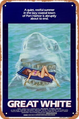 Vintage Movie Tin Sign,Great White Poster Vintage Metal Sign Retro Wall Decor 12x8 Inches