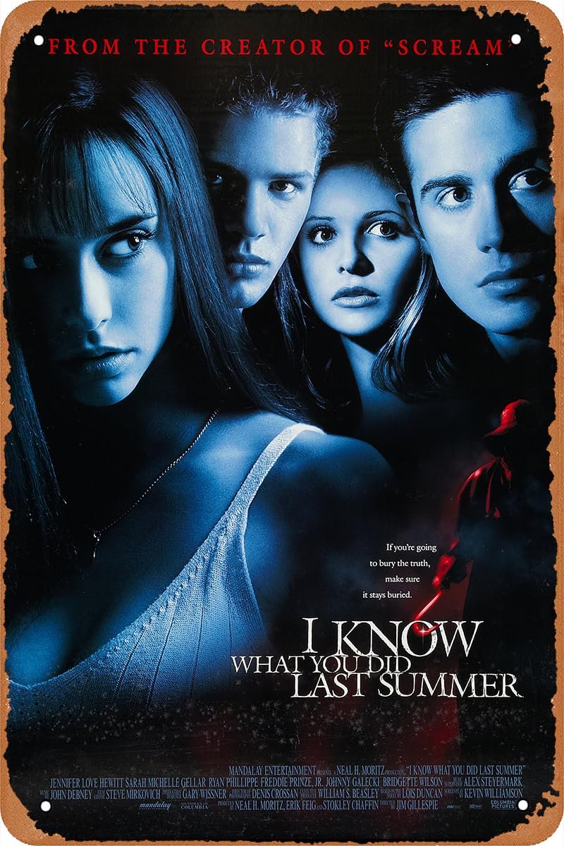 Vintage Movie Tin Sign,I Know What You Did Last Summer 1997 Poster Vintage Metal Sign Retro Wall Decor 12x8 Inches
