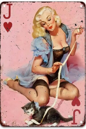 Vintage Style Metal Tin Signs 1950s Retro Pinup Girl Art Poker Girls & Cat Funny Bathroom Quotes Wall Decor Sexy Nude Women Poster Decorations For Home Garage Man Cave Cafes...