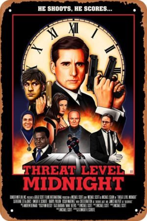 Vintage Tin Sign Threat Level Midnight Movie Poster for Cafe Bar Office Home Wall Art Decor Gift Retro Metal Sign 12 X 8 inch