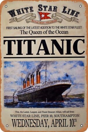 Vintage Tin Sign Titanic Movie Poster for Cafe Bar Garage Bedroom Home Wall Art Decor Gift Retro Metal Sign 12 X 8 inch