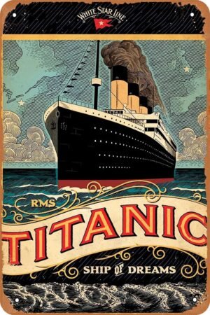 Vintage Tin Sign Titanic Movie Poster for Cafe Bar Garage Home Wall Art Decor Gift Retro Metal Sign 12 X 8 inch