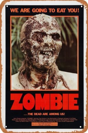 Zombi 2 (1979) Horror Movie Poster Vintage Metal Tin Sign Retro Style Wall Plaque Decoration Metal Poster 8x12 inch